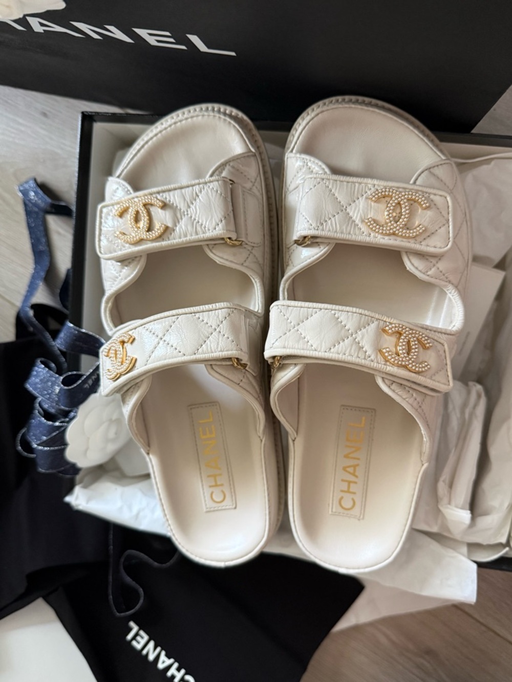 Chanel Quilted Beige CC Logo Slide Mule Dad Sandals size 37.5 - Picture 3 of 9